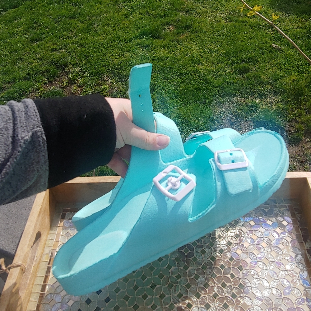 Solid Blue Aqua Turquoise Double Strap Platform A… - image 5